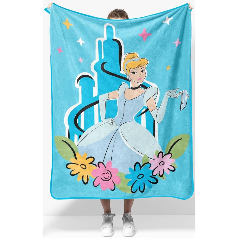 imageJay Franco Kids Plush Throw Blanket Soft ampamp Comfy Throw for Couch or Bed Cozy Home Dcor for Living Room ampamp Bedroom Pink Bluey 40x50 Travel BlanketBlue Disney Princess Cinderella