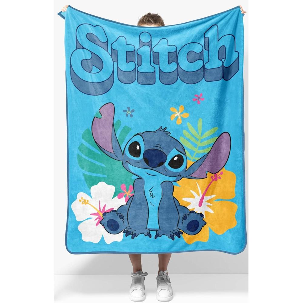 imageJay Franco Kids Plush Throw Blanket Soft ampamp Comfy Throw for Couch or Bed Cozy Home Dcor for Living Room ampamp Bedroom Pink Bluey 40x50 Travel BlanketBlue Stitch