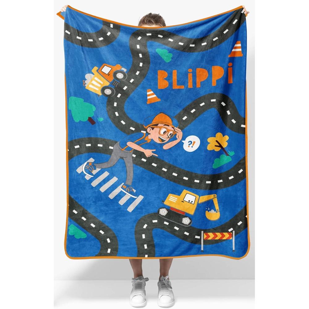 imageJay Franco Kids Plush Throw Blanket Soft ampamp Comfy Throw for Couch or Bed Cozy Home Dcor for Living Room ampamp Bedroom Pink Bluey 40x50 Travel BlanketBlue Blippi