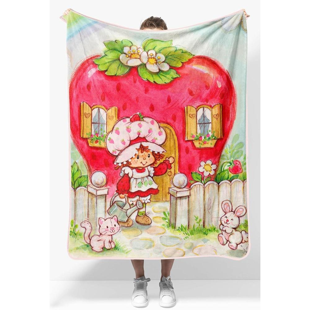 imageJay Franco Kids Plush Throw Blanket Soft ampamp Comfy Throw for Couch or Bed Cozy Home Dcor for Living Room ampamp Bedroom Pink Bluey 40x50 Travel BlanketMulti Strawberry Shortcake