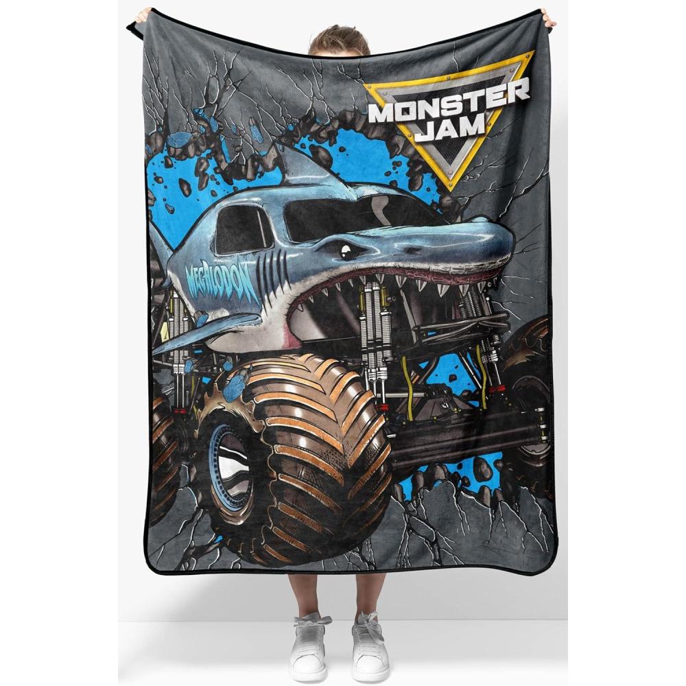 imageJay Franco Kids Plush Throw Blanket Soft ampamp Comfy Throw for Couch or Bed Cozy Home Dcor for Living Room ampamp Bedroom Pink Bluey 40x50 Travel BlanketGray Monster Jam