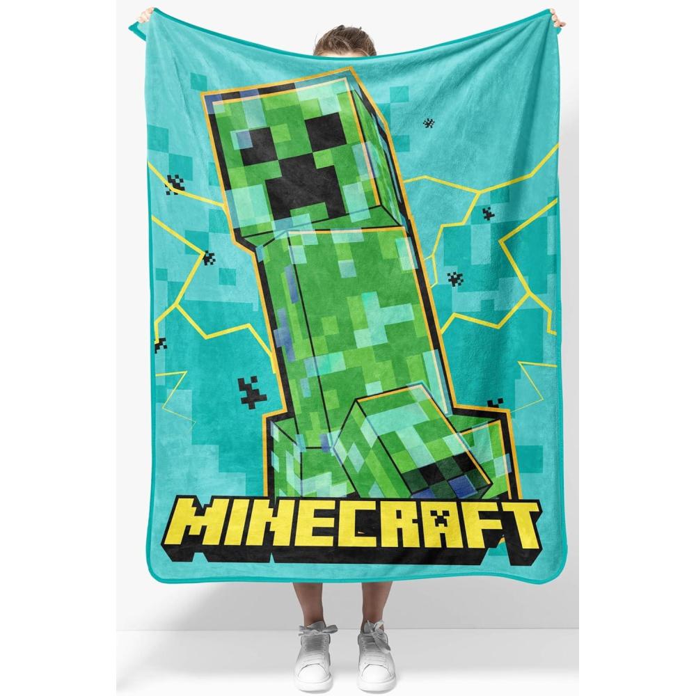 imageJay Franco Kids Plush Throw Blanket Soft ampamp Comfy Throw for Couch or Bed Cozy Home Dcor for Living Room ampamp Bedroom Pink Bluey 40x50 Travel BlanketTeal Minecraft