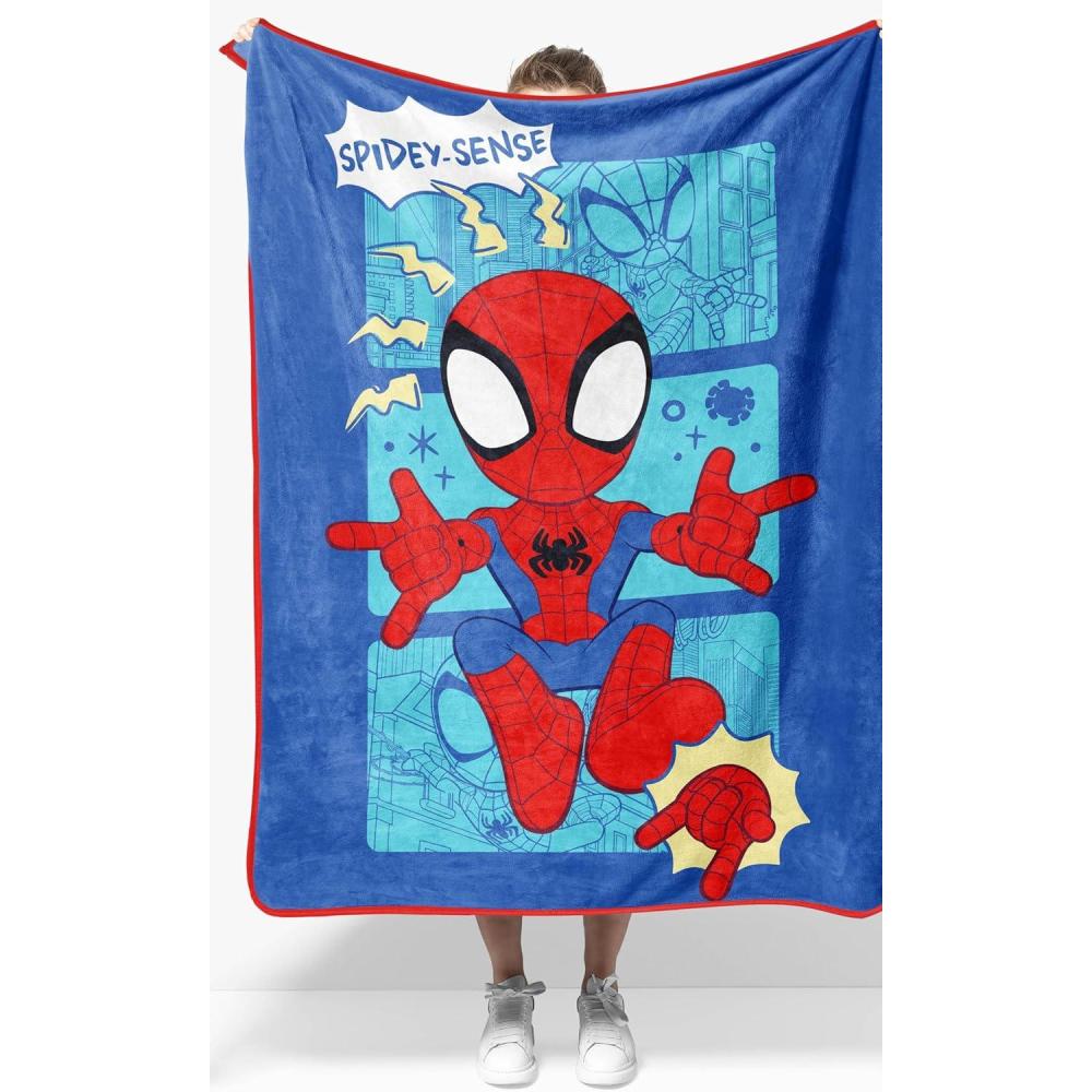 imageJay Franco Kids Plush Throw Blanket Soft ampamp Comfy Throw for Couch or Bed Cozy Home Dcor for Living Room ampamp Bedroom Pink Bluey 40x50 Travel BlanketBlue Spidey Friends