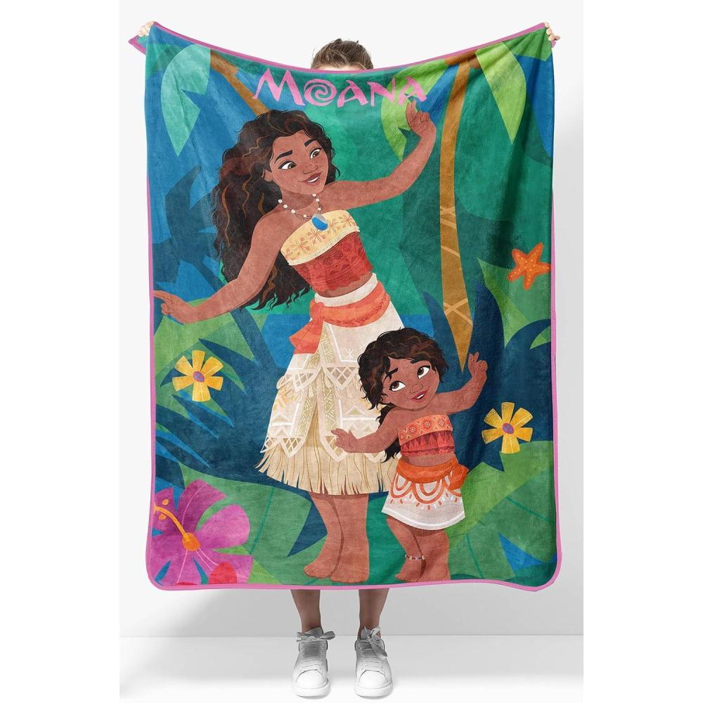 imageJay Franco Kids Plush Throw Blanket Soft ampamp Comfy Throw for Couch or Bed Cozy Home Dcor for Living Room ampamp Bedroom Pink Bluey 40x50 Travel BlanketMulti Moana