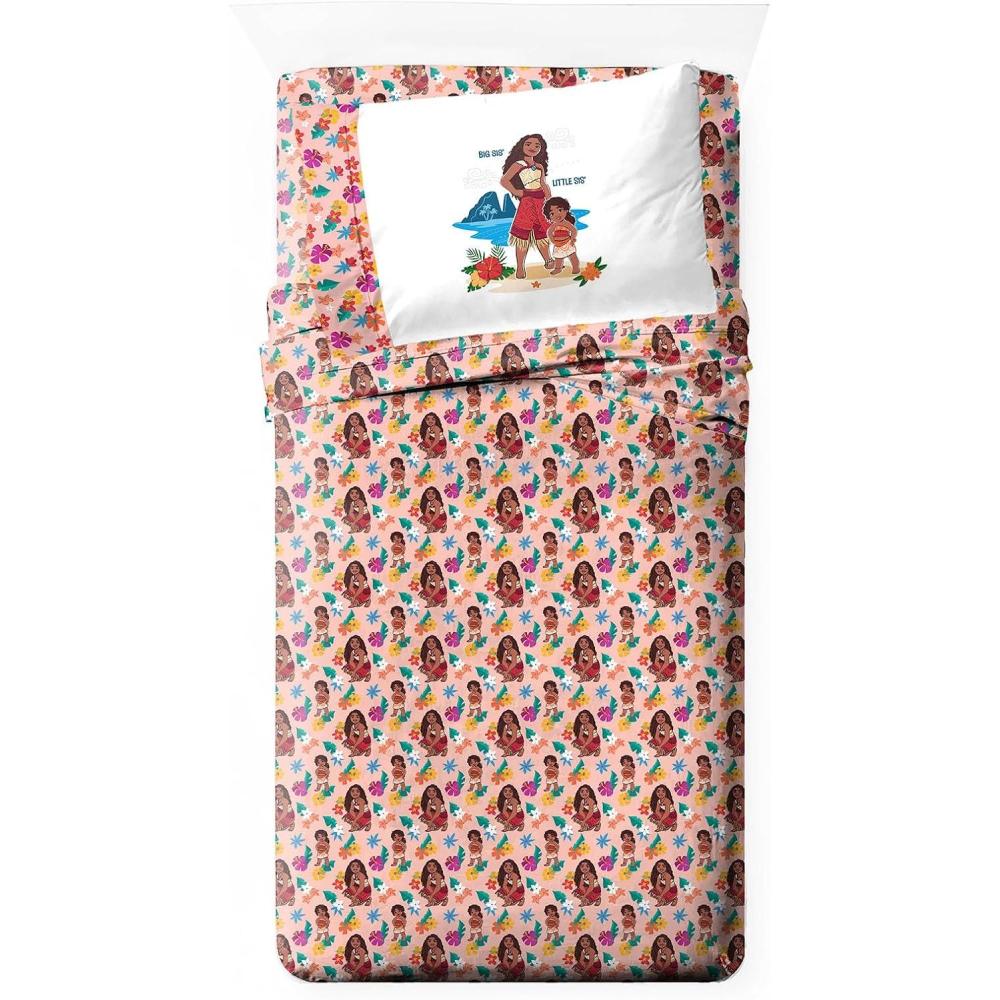 imageJay Franco Kids Sheet Set with Fitted Flat Sheets ampamp Pillow Cover UltraSoft Bedding with Pillowcase for Room Decor Blue Bluey ampamp Bingo 3 Piece ToddlerPink Moana