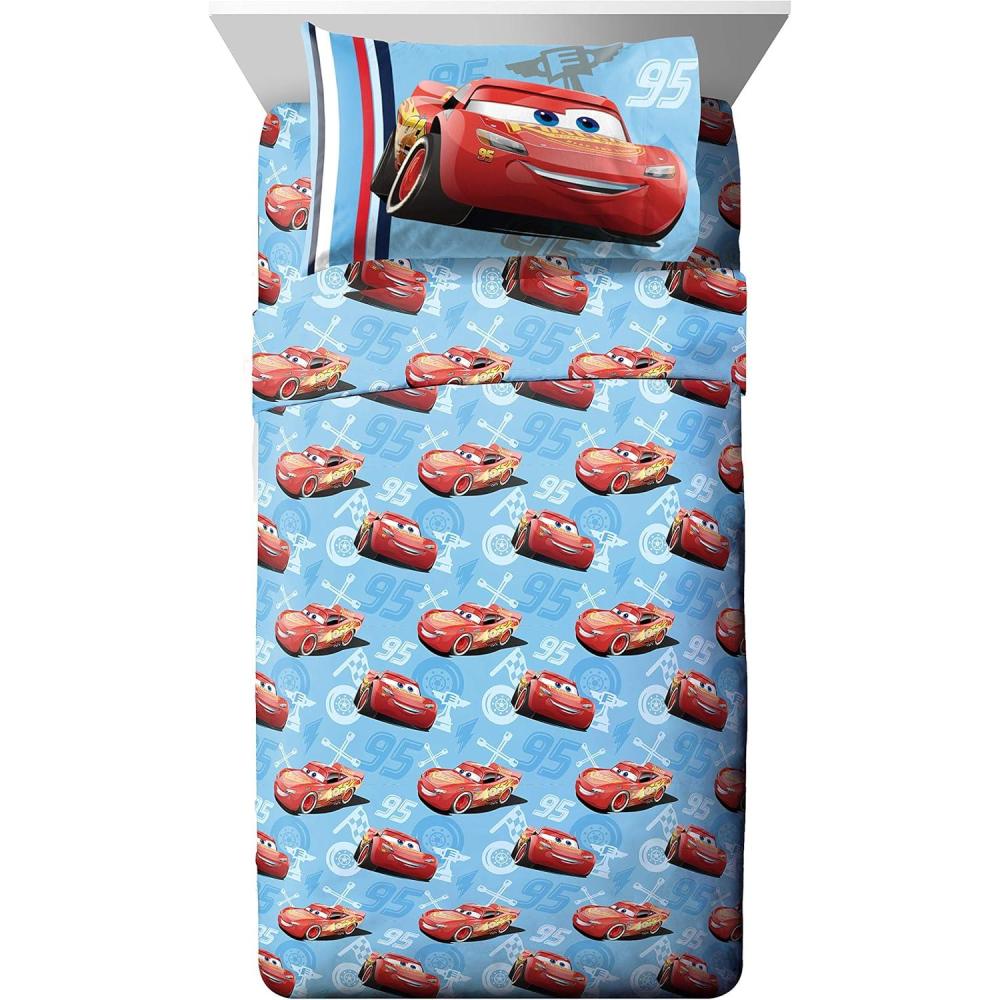 imageJay Franco Kids Sheet Set with Fitted Flat Sheets ampamp Pillow Cover UltraSoft Bedding with Pillowcase for Room Decor Blue Bluey ampamp Bingo 3 Piece ToddlerCars 95