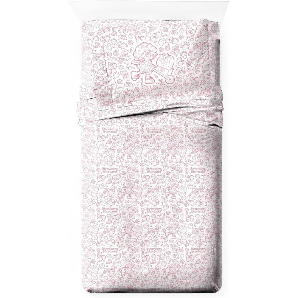 imageJay Franco Kids Sheet Set with Fitted Flat Sheets ampamp Pillow Cover UltraSoft Bedding with Pillowcase for Room Decor Blue Bluey ampamp Bingo 3 Piece ToddlerPink Strawberry Shortcake