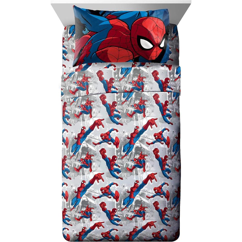imageJay Franco Kids Sheet Set with Fitted Flat Sheets ampamp Pillow Cover UltraSoft Bedding with Pillowcase for Room Decor Blue Bluey ampamp Bingo 3 Piece ToddlerWhite Spiderman
