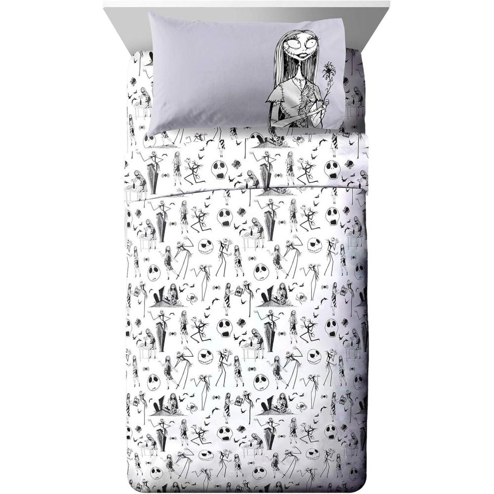 imageJay Franco Kids Sheet Set with Fitted Flat Sheets ampamp Pillow Cover UltraSoft Bedding with Pillowcase for Room Decor Blue Bluey ampamp Bingo 3 Piece ToddlerWhite Nightmare Before Christmas