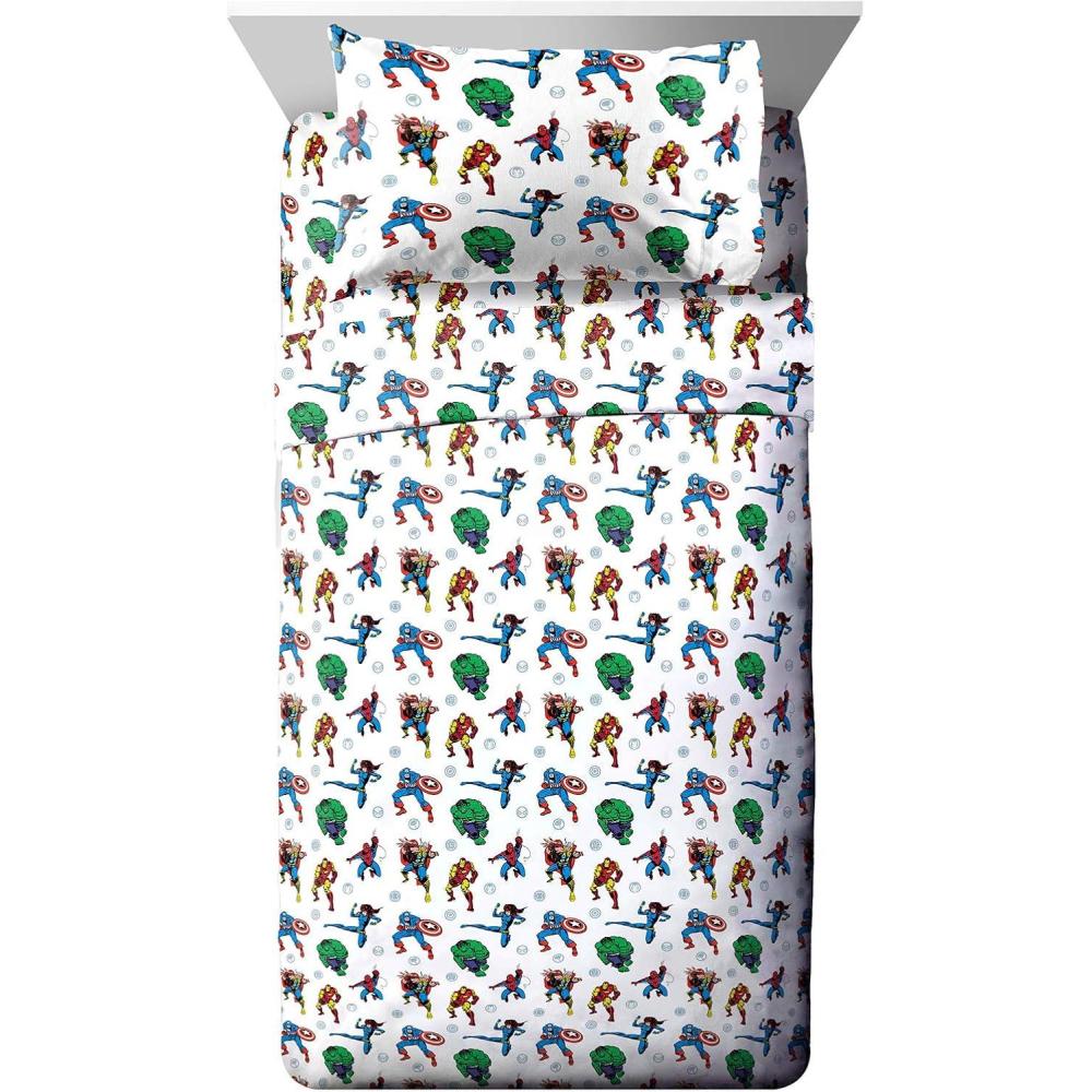 imageJay Franco Kids Sheet Set with Fitted Flat Sheets ampamp Pillow Cover UltraSoft Bedding with Pillowcase for Room Decor Blue Bluey ampamp Bingo 3 Piece ToddlerWhite Avengers