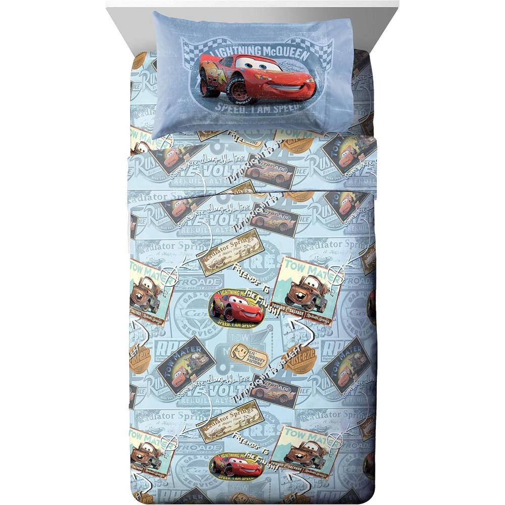 imageJay Franco Kids Sheet Set with Fitted Flat Sheets ampamp Pillow Cover UltraSoft Bedding with Pillowcase for Room Decor White Bluey 4 Piece FullBlue Cars