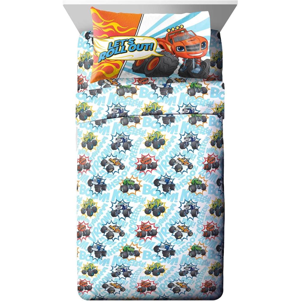 imageJay Franco Kids Sheet Set with Fitted Flat Sheets ampamp Pillow Cover UltraSoft Bedding with Pillowcase for Room Decor White Bluey 4 Piece FullMulti Blaze