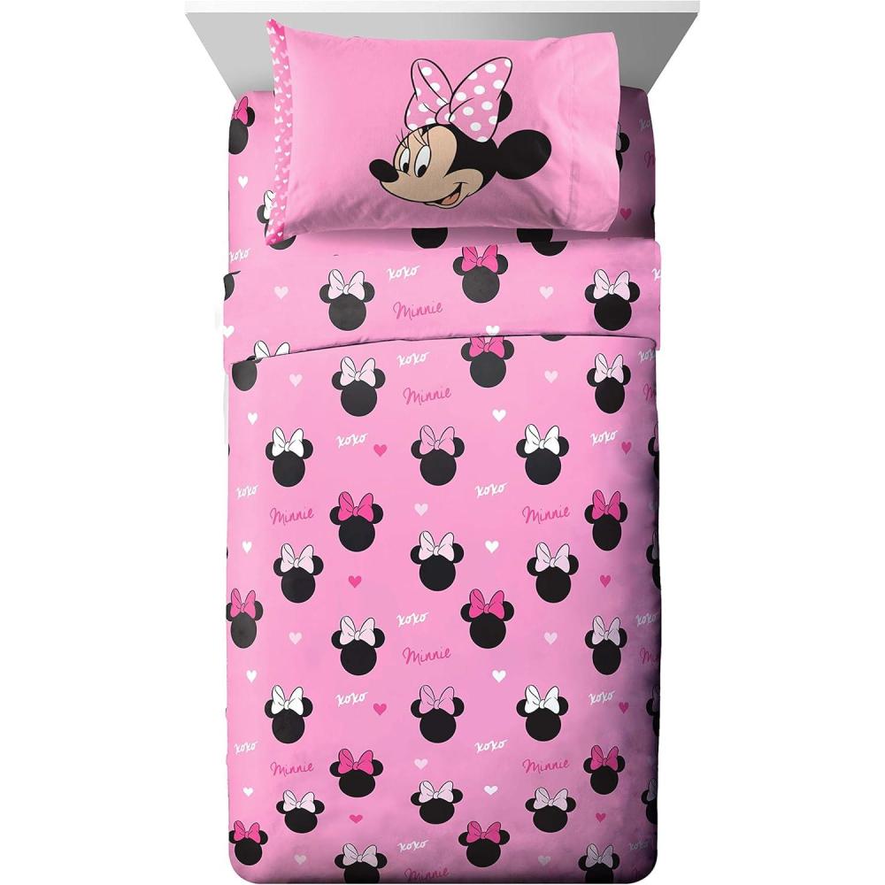 imageJay Franco Kids Sheet Set with Fitted Flat Sheets ampamp Pillow Cover UltraSoft Bedding with Pillowcase for Room Decor White Bluey 4 Piece FullPink Minnie Mouse