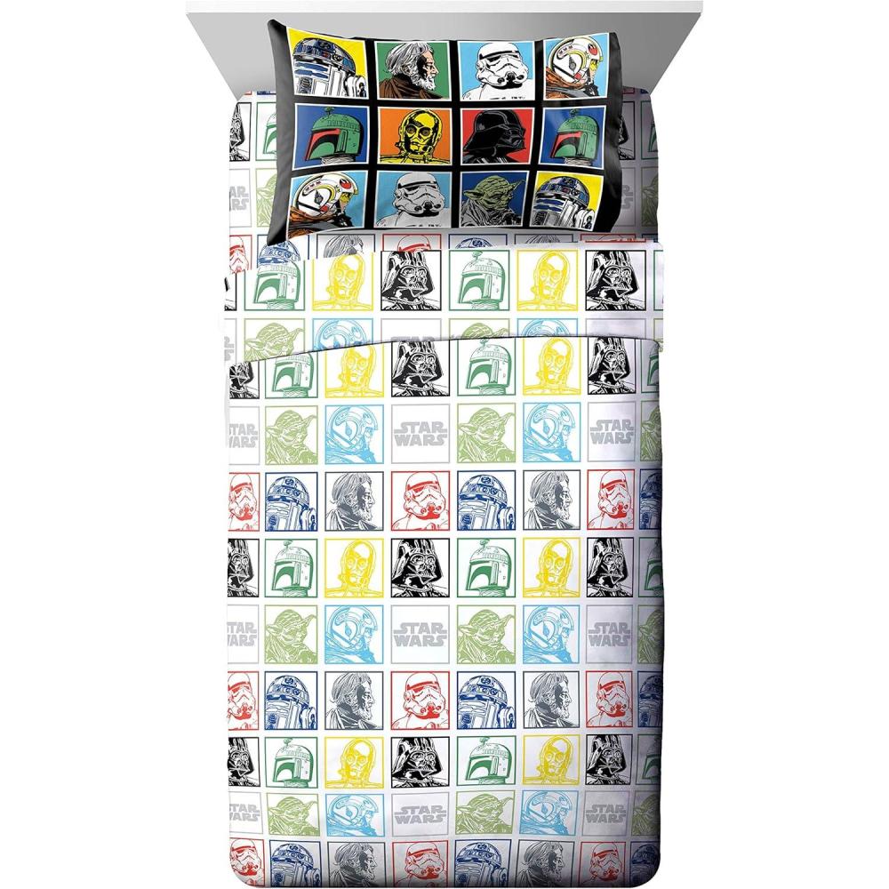imageJay Franco Kids Sheet Set with Fitted Flat Sheets ampamp Pillow Cover UltraSoft Bedding with Pillowcase for Room Decor White Bluey 4 Piece FullStar Wars Classic