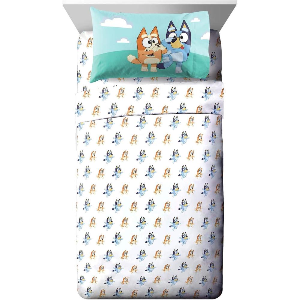 imageJay Franco Kids Sheet Set with Fitted Flat Sheets ampamp Pillow Cover  UltraSoft Bedding with Pillowcase for Room Decor White  Bluey 4 Piece FullWhite  Bluey