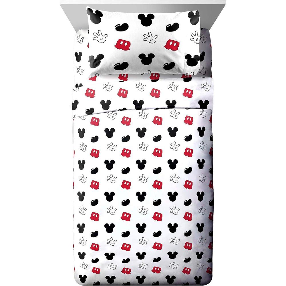 imageJay Franco Kids Sheet Set with Fitted Flat Sheets ampamp Pillow Cover UltraSoft Bedding with Pillowcase for Room Decor White Bluey 4 Piece FullWhite Mickey Mouse