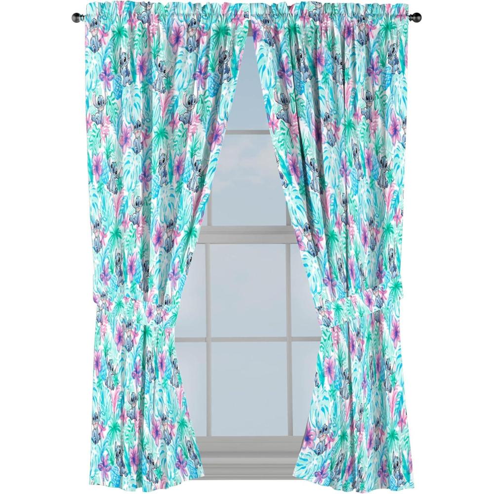 imageJay Franco Window Curtains for Kids Bedroom 4Piece Drape Set with 2 Tiebacks Grey Bluey 42quot W x 63quot L Pack of 2Blue Lilo Stitch