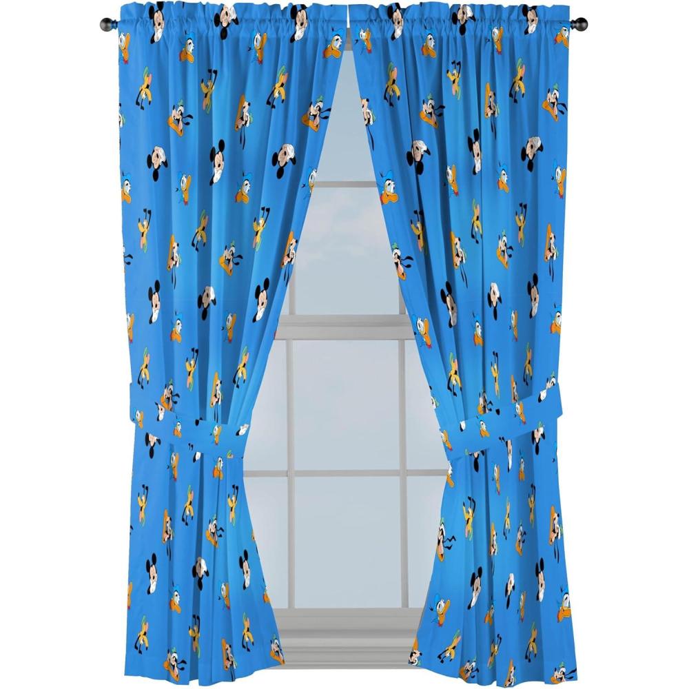 imageJay Franco Window Curtains for Kids Bedroom 4Piece Drape Set with 2 Tiebacks Grey Bluey 42quot W x 63quot L Pack of 2Blue Mickey Mouse