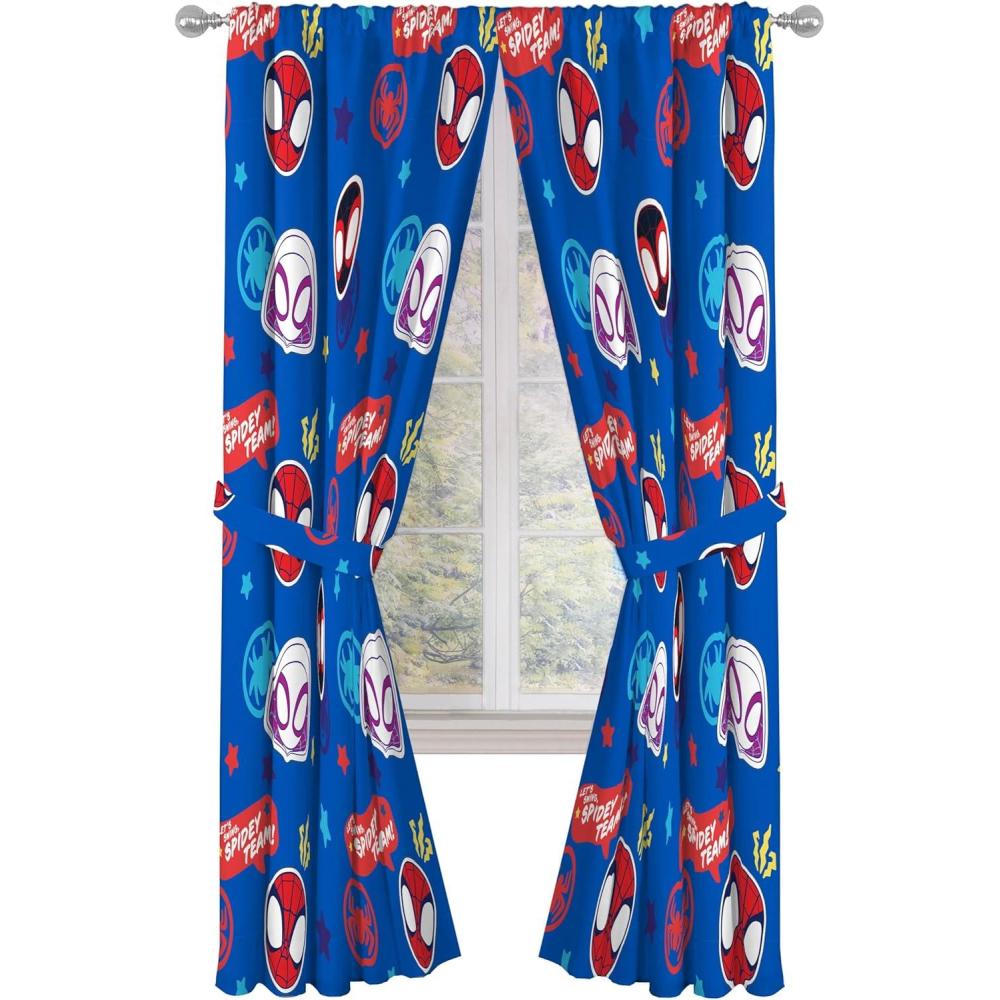 imageJay Franco Window Curtains for Kids Bedroom 4Piece Drape Set with 2 Tiebacks Grey Bluey 42quot W x 63quot L Pack of 2Blue Spidey His Amazing Friends