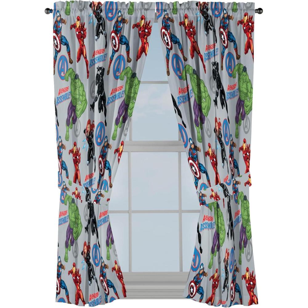 imageJay Franco Window Curtains for Kids Bedroom 4Piece Drape Set with 2 Tiebacks Grey Bluey 42quot W x 63quot L Pack of 2Grey Avengers