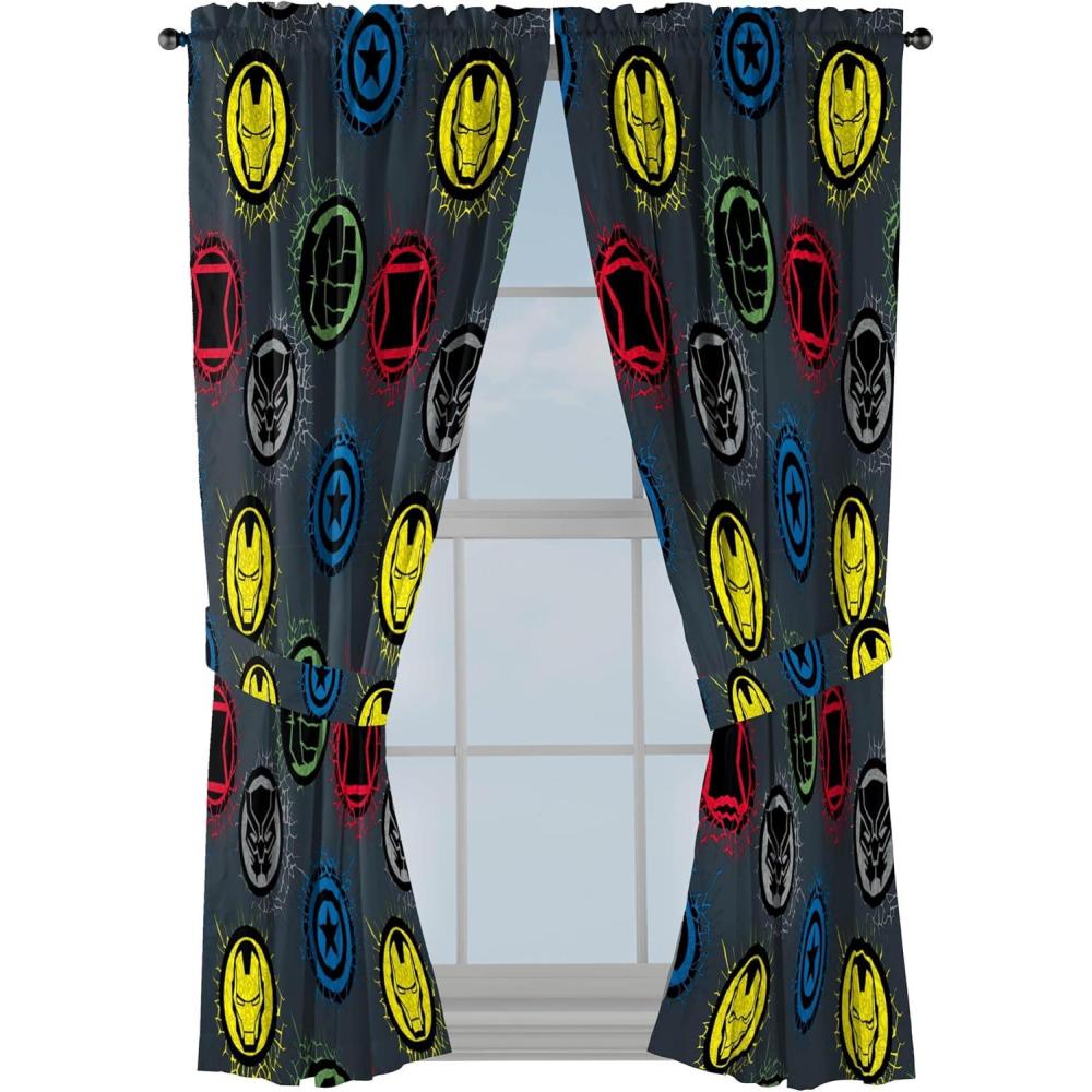 imageJay Franco Window Curtains for Kids Bedroom 4Piece Drape Set with 2 Tiebacks Grey Bluey 42quot W x 63quot L Pack of 2Grey Marvel Comics