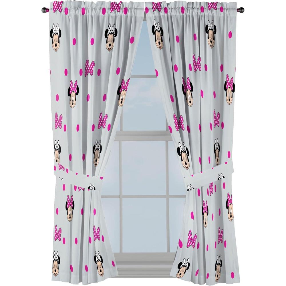 imageJay Franco Window Curtains for Kids Bedroom 4Piece Drape Set with 2 Tiebacks Grey Bluey 42quot W x 63quot L Pack of 2Grey Minnie Mouse