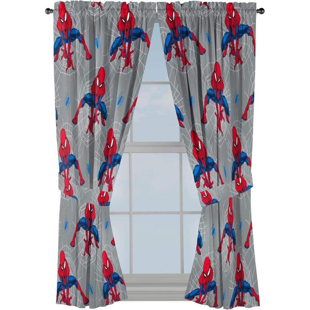 imageJay Franco Window Curtains for Kids Bedroom 4Piece Drape Set with 2 Tiebacks Grey Bluey 42quot W x 63quot L Pack of 2Grey Spiderman