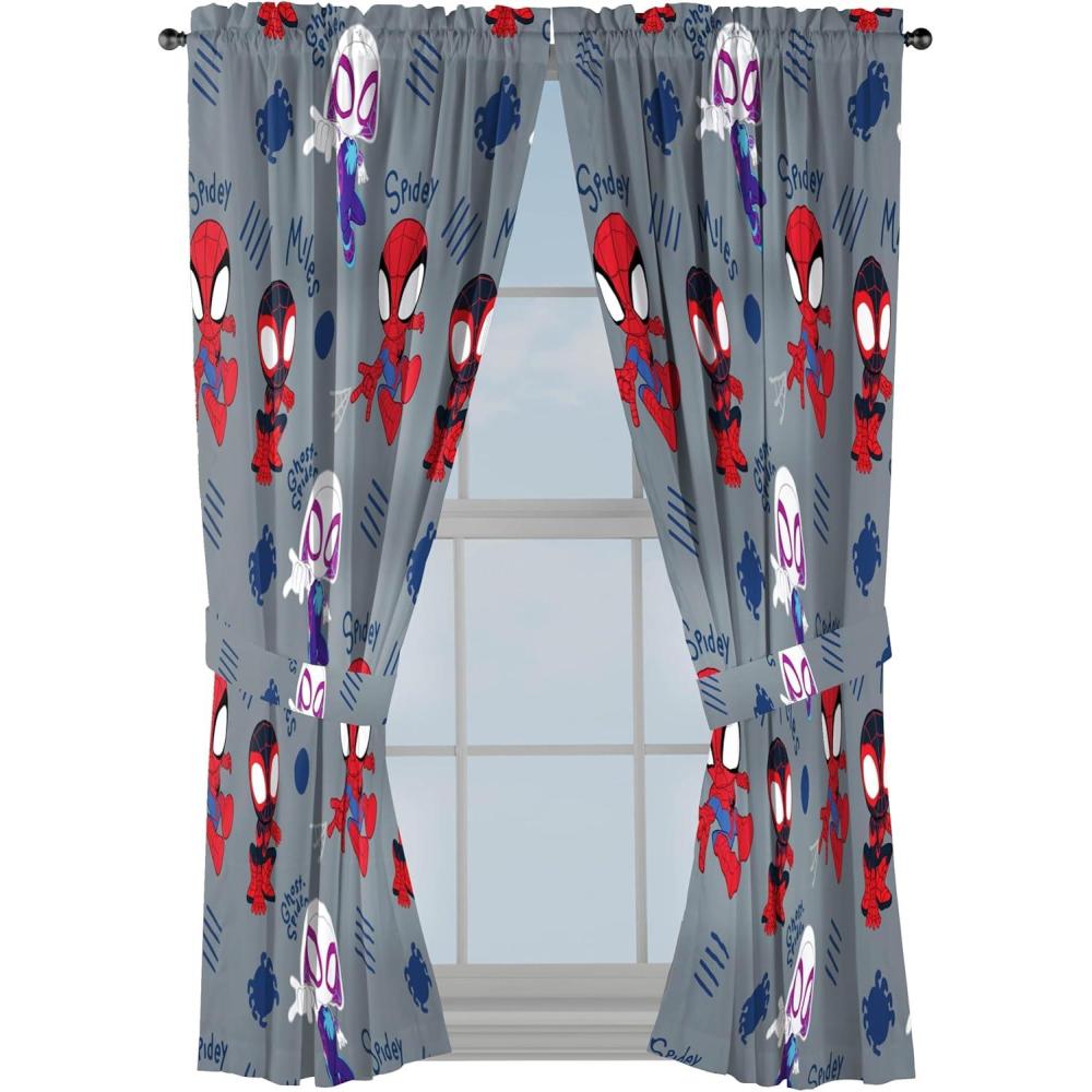 imageJay Franco Window Curtains for Kids Bedroom 4Piece Drape Set with 2 Tiebacks Grey Bluey 42quot W x 63quot L Pack of 2Grey Spidey His Amazing Friends