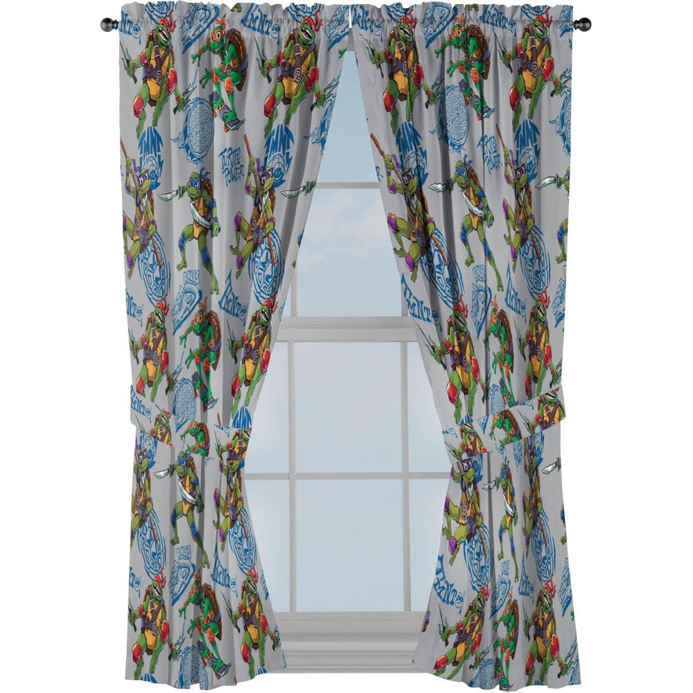 imageJay Franco Window Curtains for Kids Bedroom 4Piece Drape Set with 2 Tiebacks Grey Bluey 42quot W x 63quot L Pack of 2Grey Teenage Mutant Ninja Turtles