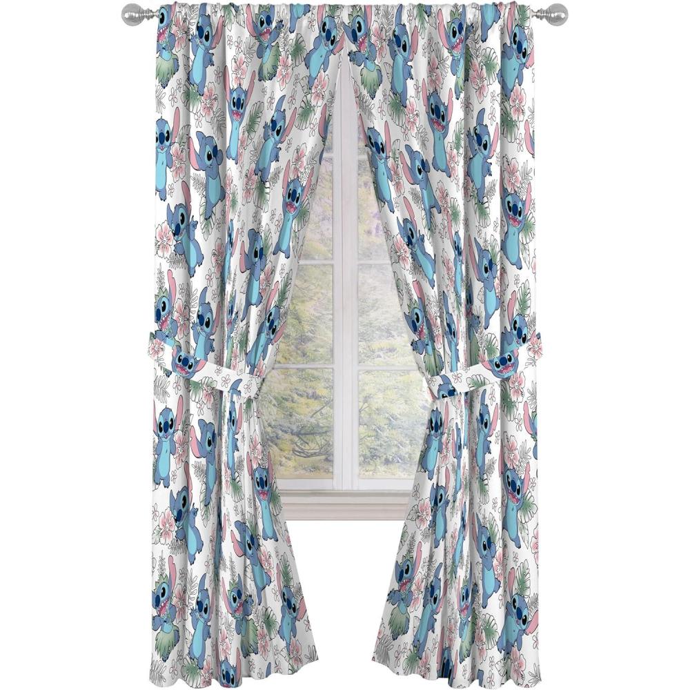 imageJay Franco Window Curtains for Kids Bedroom 4Piece Drape Set with 2 Tiebacks Grey Bluey 42quot W x 63quot L Pack of 2Multi Lilo Stitch