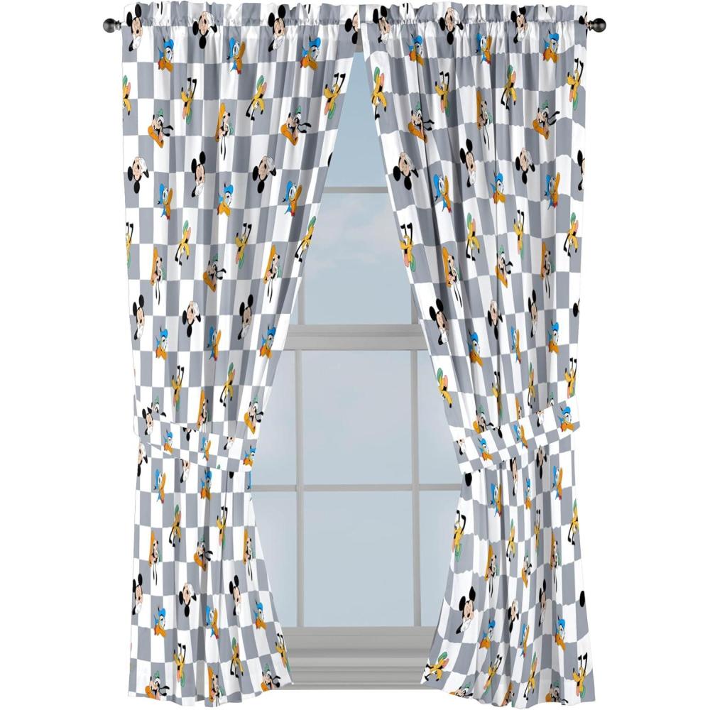 imageJay Franco Window Curtains for Kids Bedroom 4Piece Drape Set with 2 Tiebacks Grey Bluey 42quot W x 63quot L Pack of 2Multi Mickey Mouse