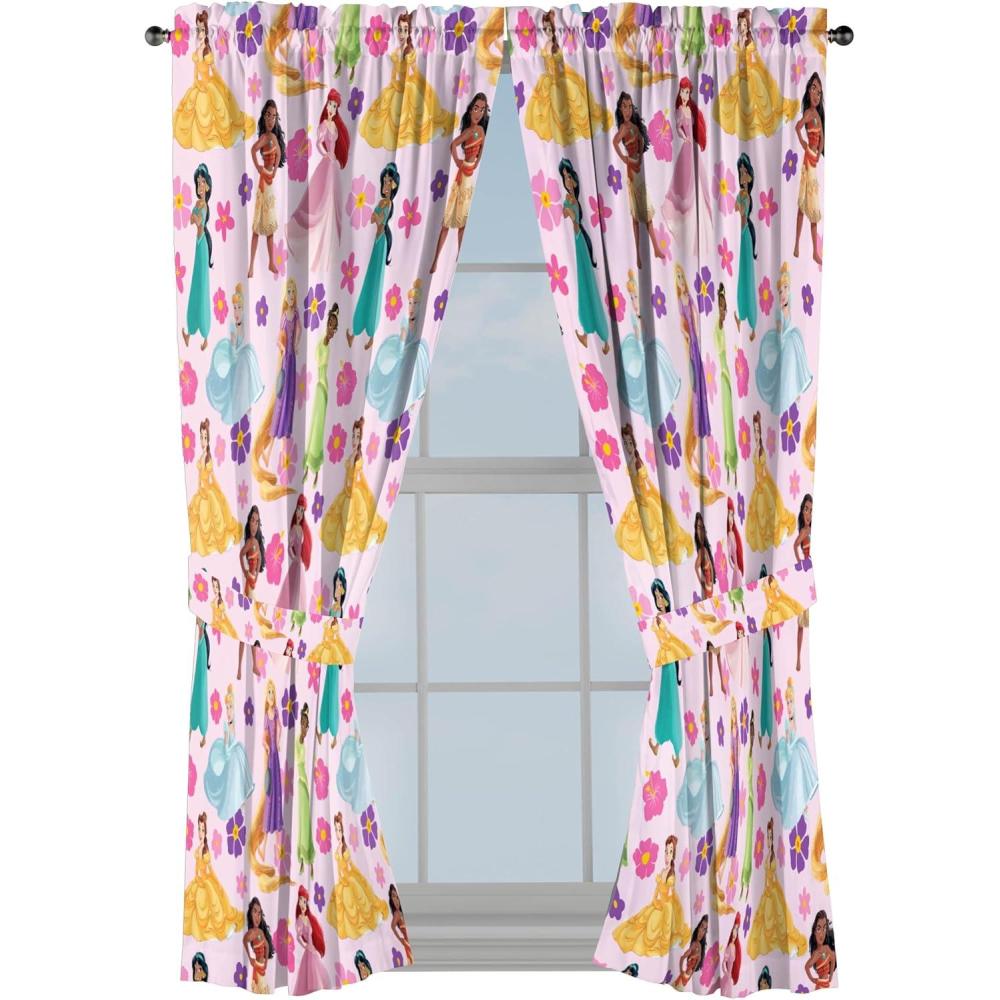 imageJay Franco Window Curtains for Kids Bedroom 4Piece Drape Set with 2 Tiebacks Grey Bluey 42quot W x 63quot L Pack of 2Pink Disney Princess