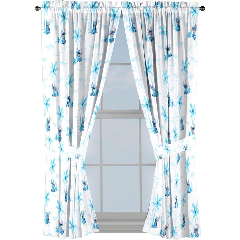 imageJay Franco Window Curtains for Kids Bedroom 4Piece Drape Set with 2 Tiebacks Grey Bluey 42quot W x 63quot L Pack of 2White Lilo Stitch
