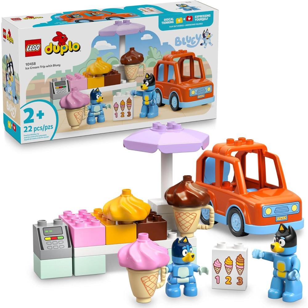imageLEGO DUPLO Bluey Ice Cream Trip with Bluey  Toddler Toy for Kids Boys and Girls Ages 2  Includes Figure and Ice Cream Stand  Sensory Toy for Pretend Play  Preschool Gift Idea  10458