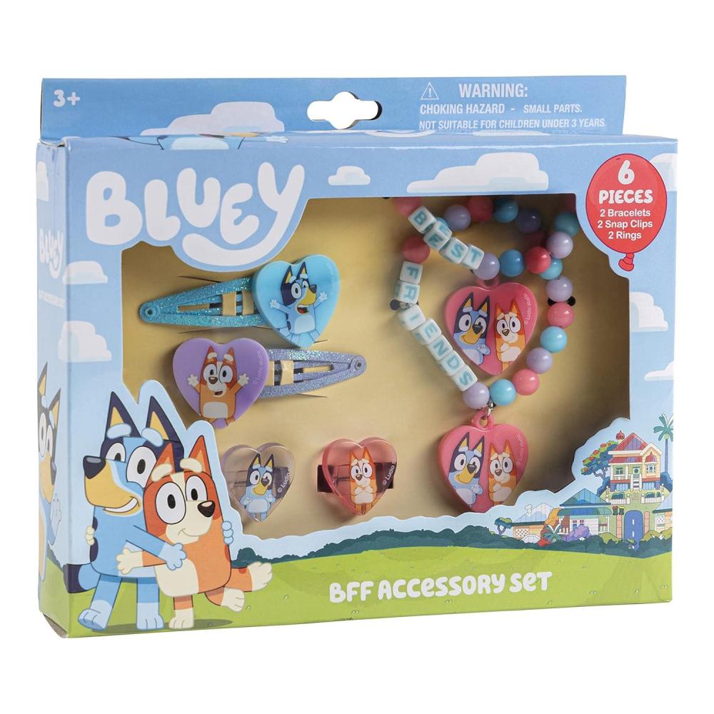 imageLUV HER Bluey Girls BFF 6 Piece Toy Jewelry Box Set with 2 Rings 2 Bead Bracelets and Snap Hair Clips Ages 3BFF Set 3