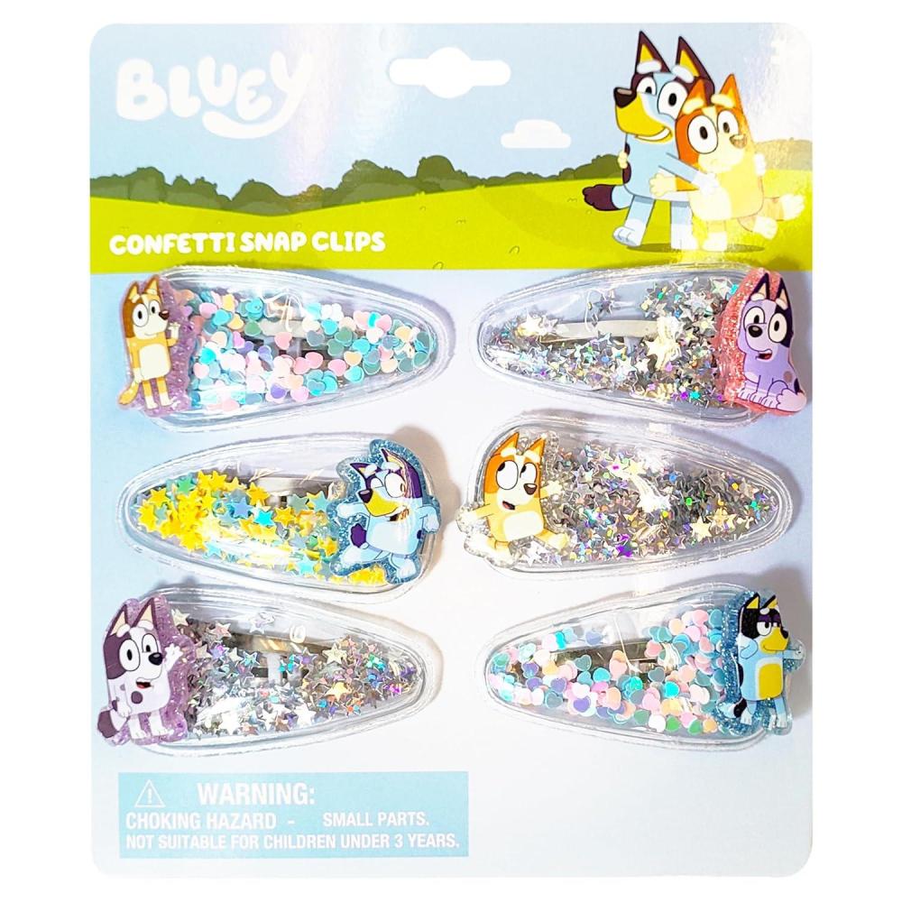 imageLUV HER Bluey Hair Accessories For Girls 6pc Cute Hair Clips with Favorite Bluey Character Charms Magical Confetti Hair Clips Ages 3Multicolor 1