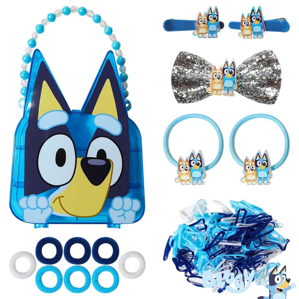 imageLUV HER Bluey Hair Accessory Case for Girls with Hair Clips Elastics Bow and Terries Ages 3