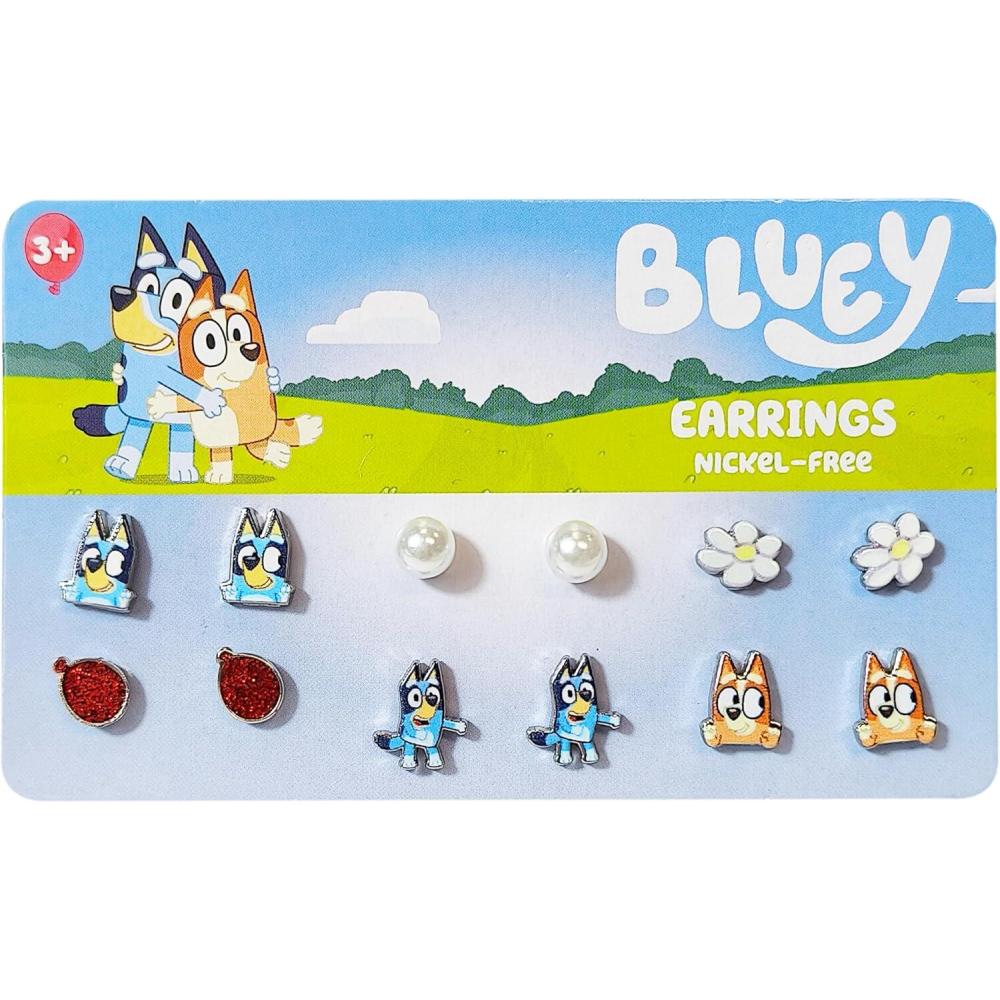 imageLUV HER Bluey Hypoallergenic Earrings for Girls Ages 4 Safe Stud ampamp Fishhook Styles Jewelry Gift for Sensitive Ears ampamp Cartoon Lovers 6 Pairs