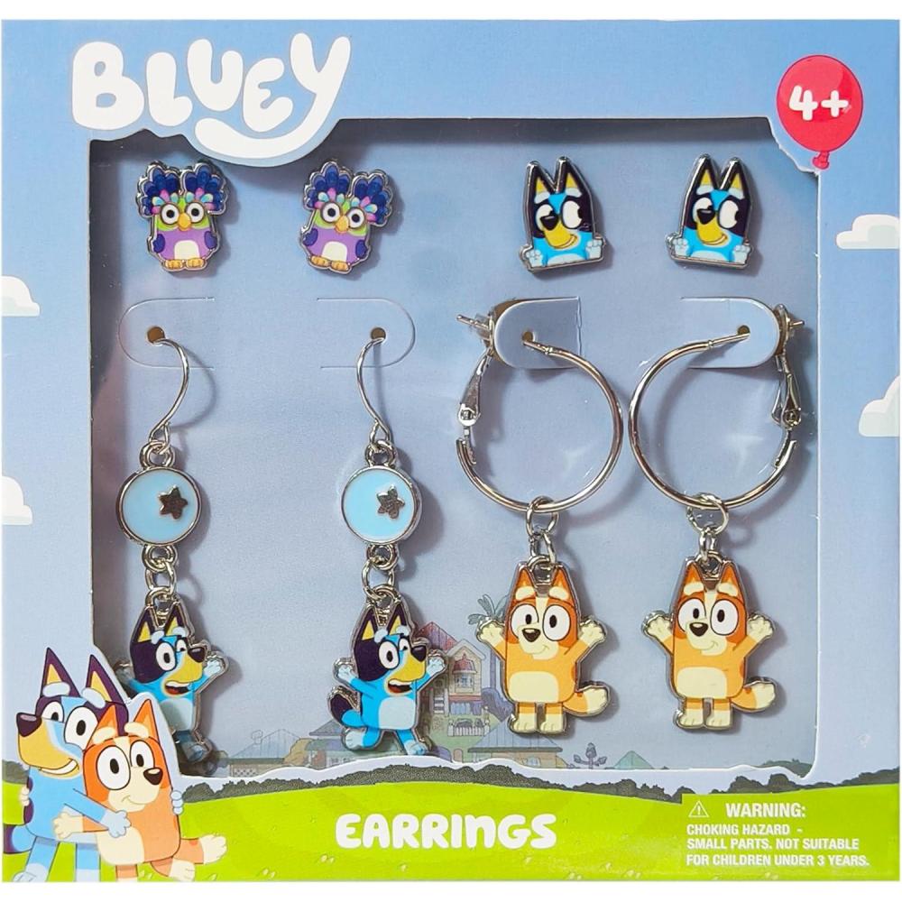 imageLUV HER Bluey Hypoallergenic Earrings for Girls Ages 4 Safe Stud ampamp Fishhook Styles Jewelry Gift for Sensitive Ears ampamp Cartoon LoversBlueBrownPurple