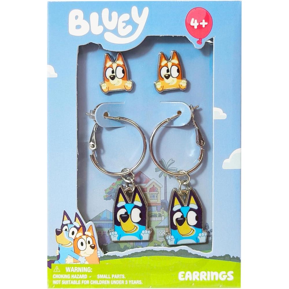 imageLUV HER Bluey Hypoallergenic Earrings for Girls Ages 4 Safe Stud ampamp Fishhook Styles Jewelry Gift for Sensitive Ears ampamp Cartoon LoversBlueBrown