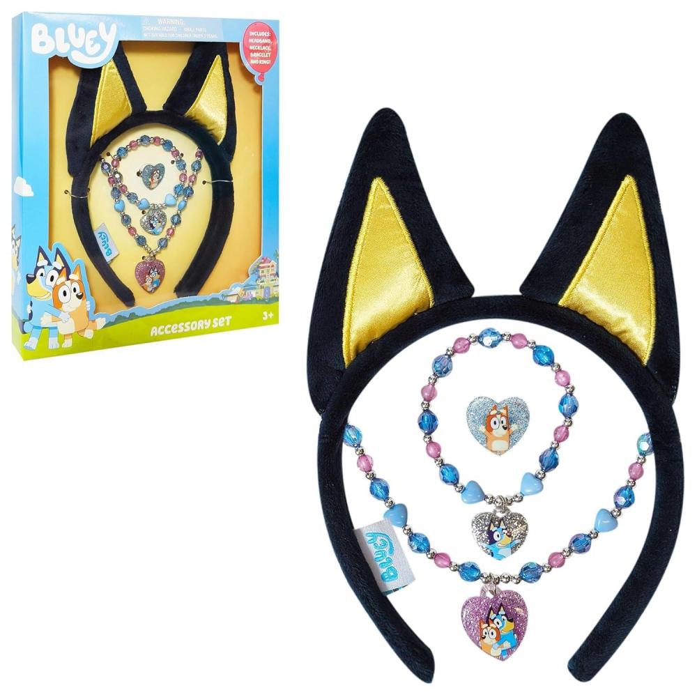 imageLUV HER Licensed BLUEY Headbands for Girls Kids Jewelry Dress Up Set All in one Giftable Box Headband Play Jewelry Set 4pc Toddler Headband Necklace Dress Up Bracelet Ring 4