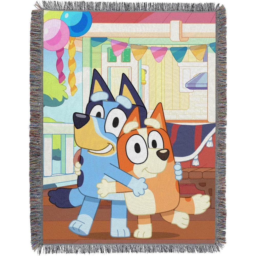 imageNorthwest Bluey Woven Tapestry Throw Blanket 48quot x 60quot Jogging BlueySisters Celebration
