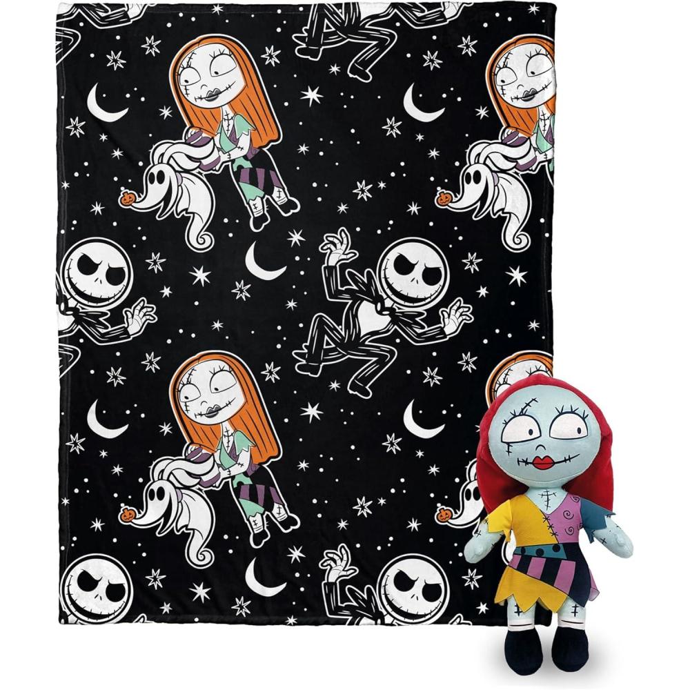 imageNorthwest Character Hugger Pillow ampamp Silk Touch Throw Blanket Set 40quot x 50quot Bluey Festive SweatersNightmare Before Christmas Sally Frights