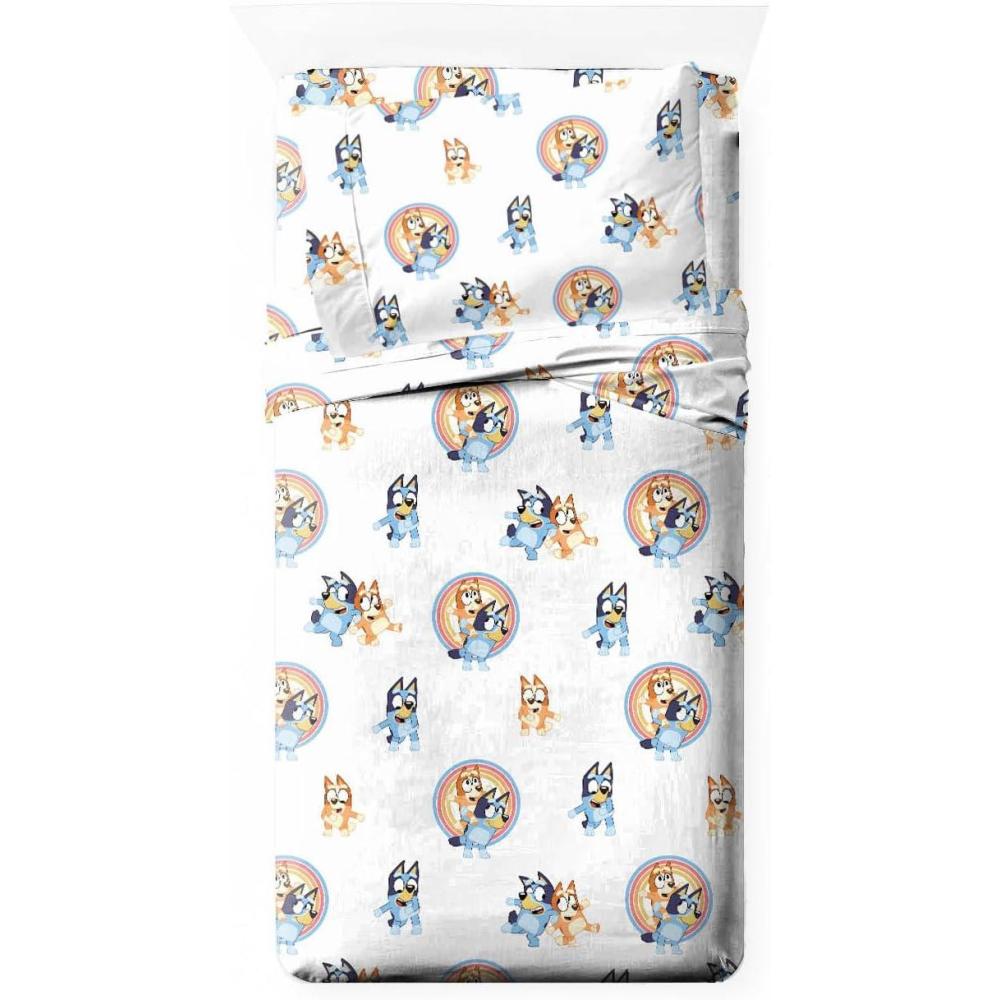 imageSaturday Park Bluey and Bingo Rainbow Clouds Twin Sheet Set  3 Piece 100 Organic Cotton Sheets with Pillow Cover GOTS ampamp OekoTEX CertifiedWhite  Bluey