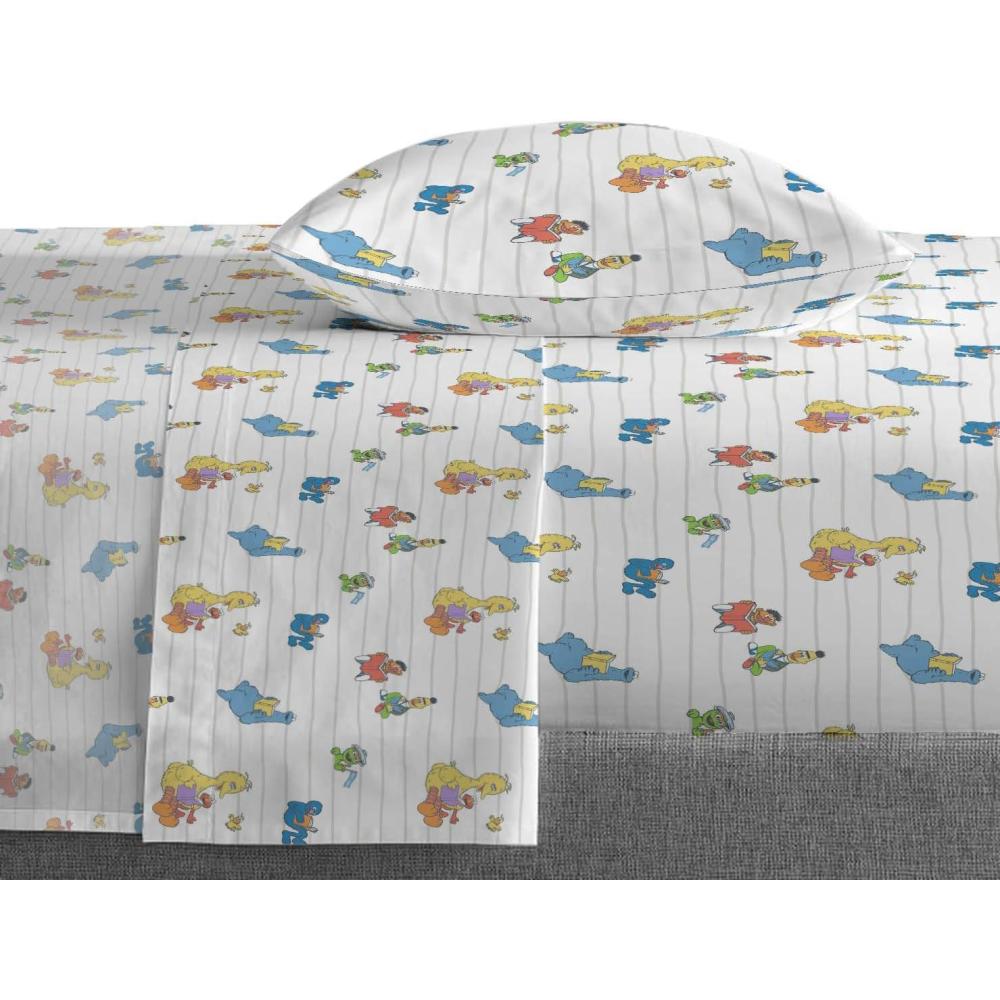 imageSaturday Park Bluey and Bingo Rainbow Clouds Twin Sheet Set 3 Piece 100 Organic Cotton Sheets with Pillow Cover GOTS ampamp OekoTEX CertifiedWhite Sesame Street