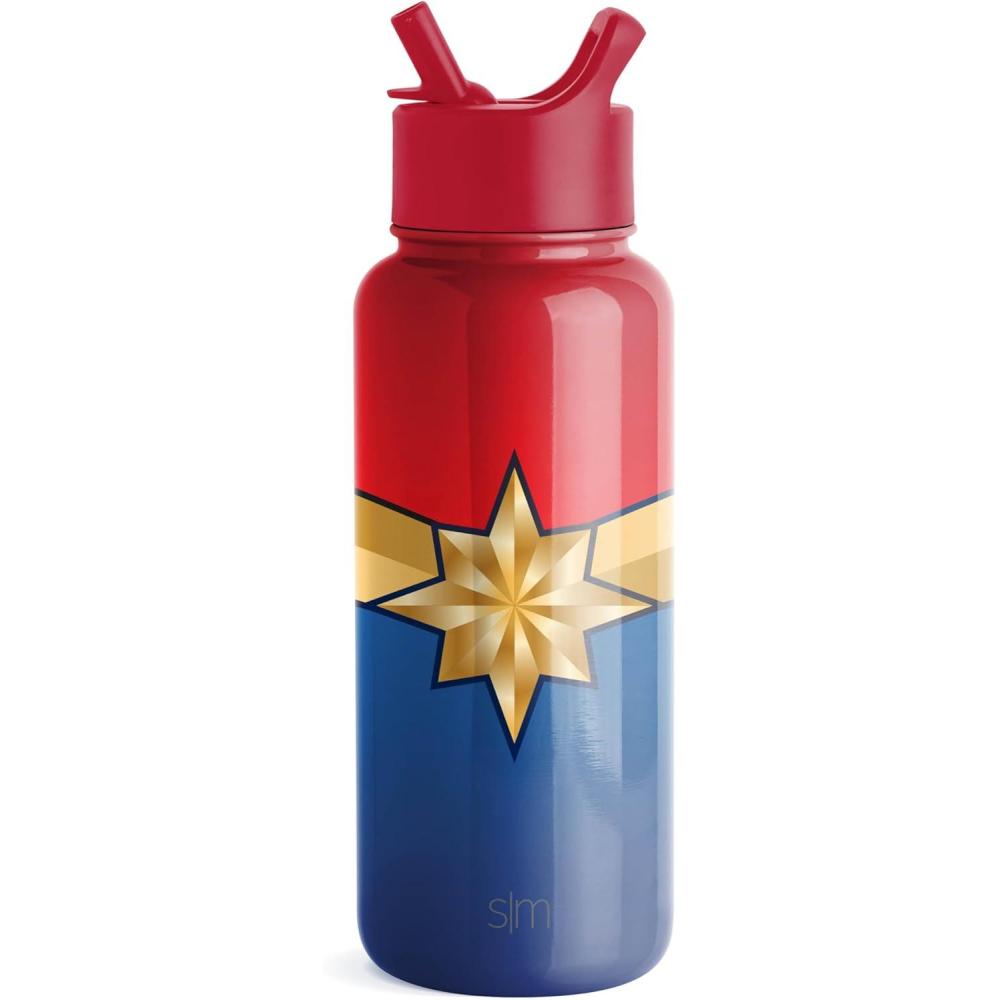 imageSimple Modern Summit Water Bottle with Straw Lid Bluey 30oz Leak Proof Stainless Steel Insulated Cup Gifts for Her Him Bluey StripesMarvel Captain Marvel