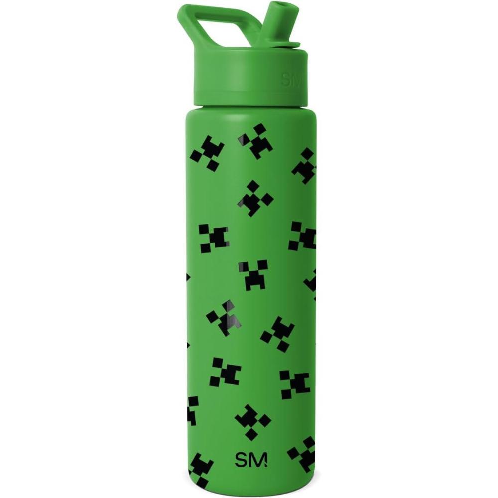 imageSimple Modern Summit Water Bottle with Straw Lid Bluey 30oz Leak Proof Stainless Steel Insulated Cup Gifts for Her Him Bluey StripesMinecraft Creeper