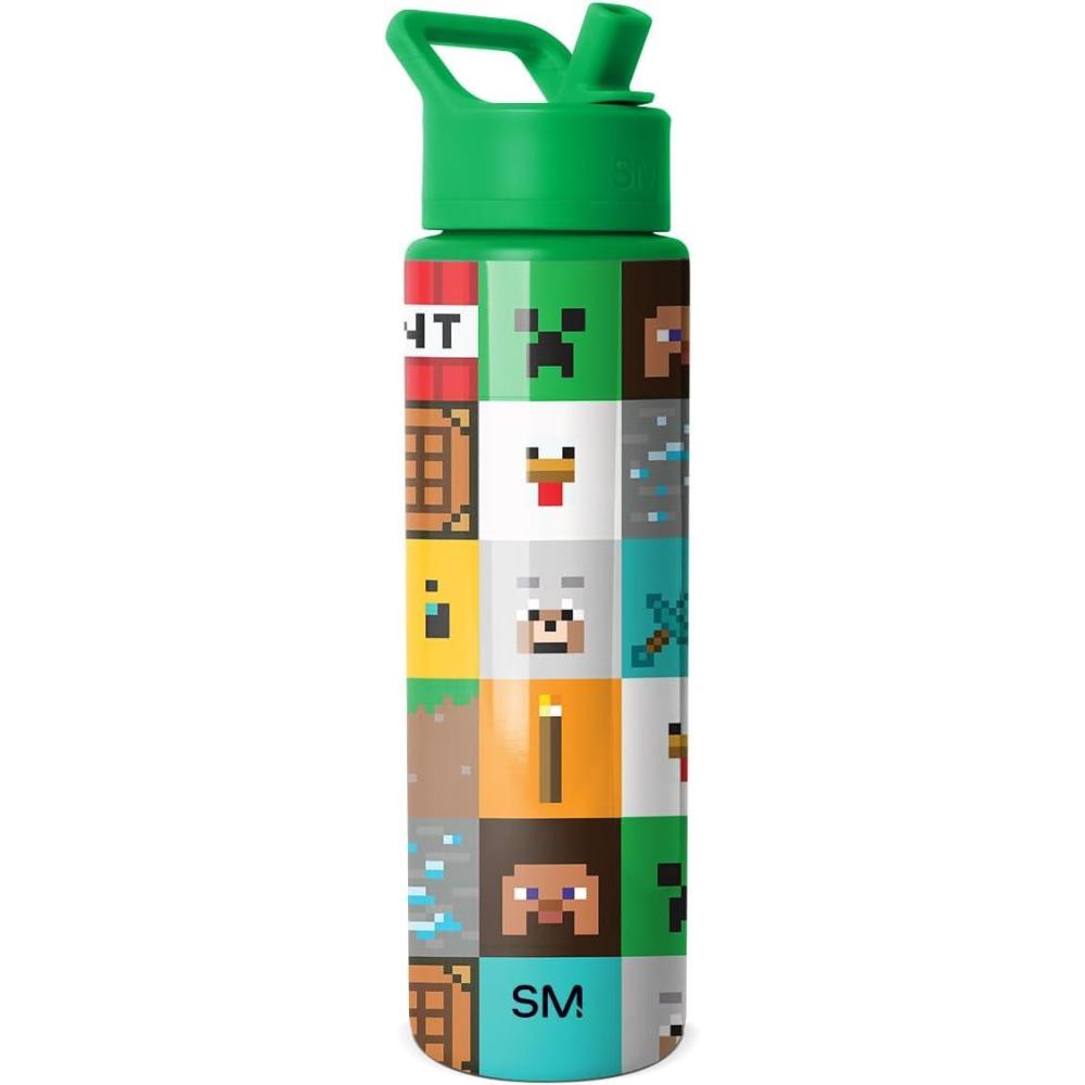 imageSimple Modern Summit Water Bottle with Straw Lid Bluey 30oz Leak Proof Stainless Steel Insulated Cup Gifts for Her Him Bluey StripesMinecraft Mashup