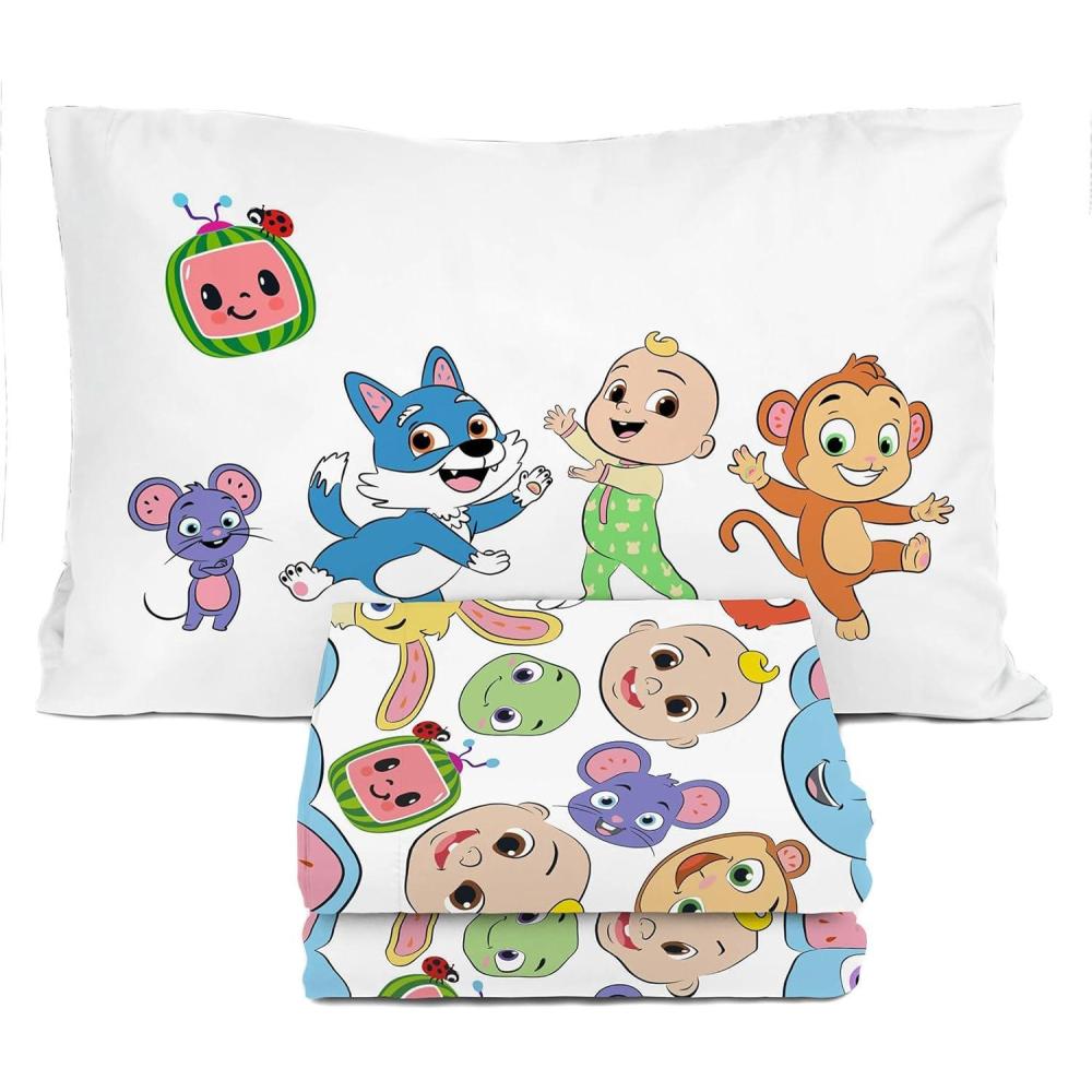 imageSunny Side Up Bluey ampamp Friends Full Sheet Set 4 Piece Kids Bedding Set Includes Pillow Cover Super Soft Microfiber SheetsMulti Cocomelon