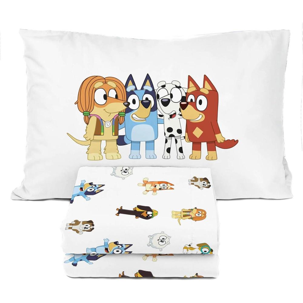imageSunny Side Up Bluey ampamp Friends Full Sheet Set 4 Piece Kids Bedding Set Includes Pillow Cover Super Soft Microfiber SheetsWhite Bluey